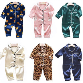 Toddler Girls Silk Satin Pajamas Sets Cartoon Kids Boys Pyjamas Baby Sleepwear Suit Girl Casual Home Wear Clothes Boy Loungewear