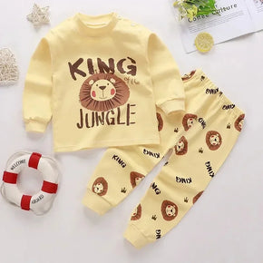 Cartoon Pajamas Suits Children's Baby Boys Girls Spring Autumn Sleepwear Home Clothes Cotton Autumn Long Trousers Kids Pijamas