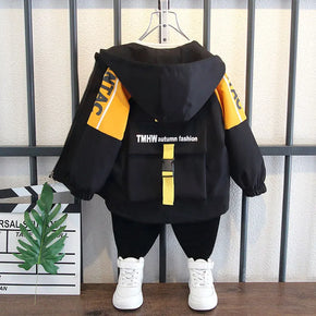 Baby Boys Hooded Jackets Coat 2025 Spring Kids Fashion Big Pocket Letter Zipper Long sleeves Windbreaker 2-12Y Children Clothing
