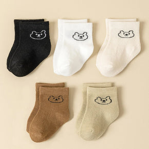 5Pairs Baby Socks Infant Cartoon Solid Color Soft And Comfortable White Mid-Calf Socks For Daily Life