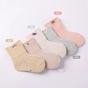 5 Pairs Baby Socks Spring Autumn Pure Cotton Breathable Cute Cartoon Contrast Color Cloud Kids Socks Soft Newbron Socks