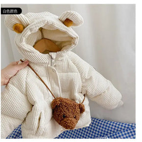 Baby girl's long, warm, solid-colored padded jacket