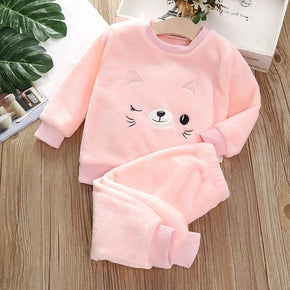 New Baby Boys Flannel Pajamas Kids Warm Cartoon Pattern Two-Piece pink Sets Autumn Winter Home  Nightwear Clothes 2-12Y