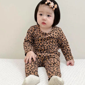 Baby Pajamas Set in the Fall of the New Fashionable Leopard Girls Long-Sleeved Long Pants Home Wear Two-Piece Children's Clothin
