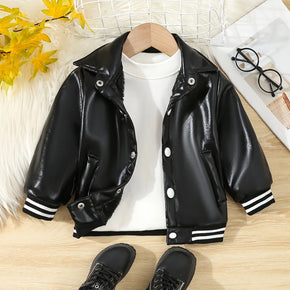 New Outdoor Leisure Windproof Pu Jacket For Baby Boys In Autumn And Winter Plus Fleece Thickened Thermal Leather Jacket