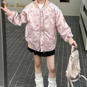 Fashion Baby Girl Love Pattern Baseball Jacket Toddler Kids Teens Child Jacquard Coat Autumn Outwear Clothes Baby Clothes 3-14Y