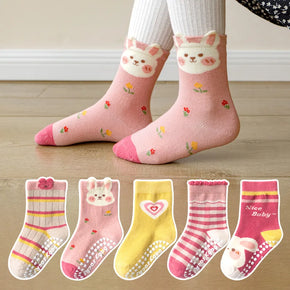 5 Pairs Baby Socks Newborn Baby Boy Girls 0-12 Years Kids Soft Cotton Cartoon Non-slip Floor Socks Children's Socks for Girls